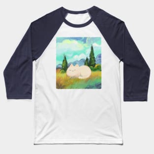Cat Van Gogh in a Wheat Field with Cypresses Baseball T-Shirt